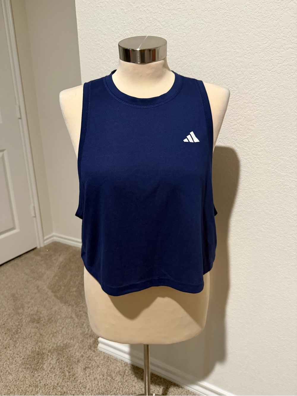 Adidas Navy Women's Cropped Tank Top with Logo